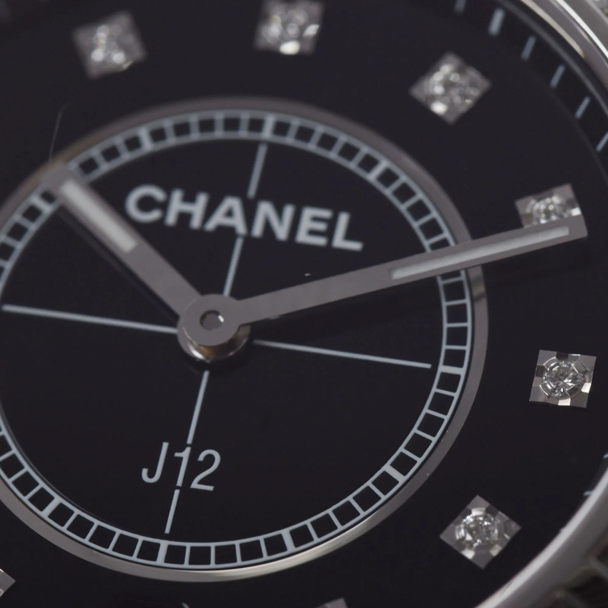 Chanel J12 38mm 11P Diamond Bezel H2428 Men's Black Ceramic SS Watch Quartz Dial