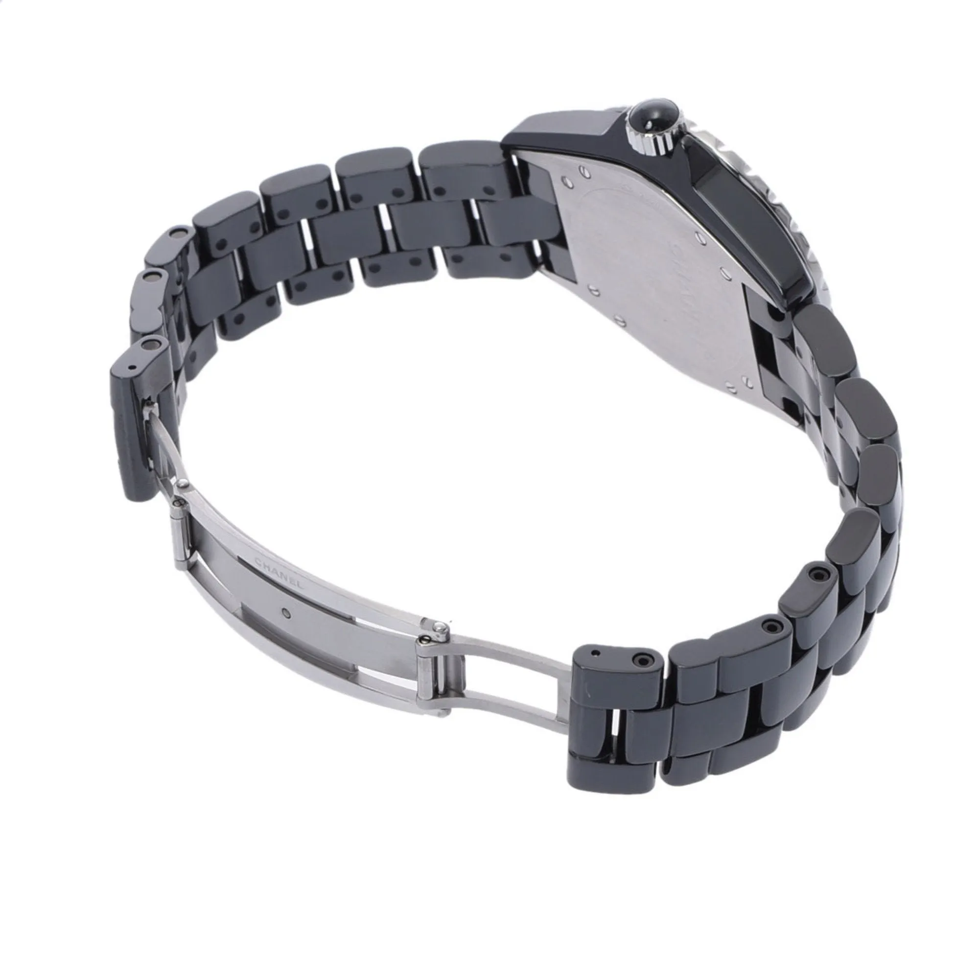 Chanel J12 38mm 11P Diamond Bezel H2428 Men's Black Ceramic SS Watch Quartz Dial