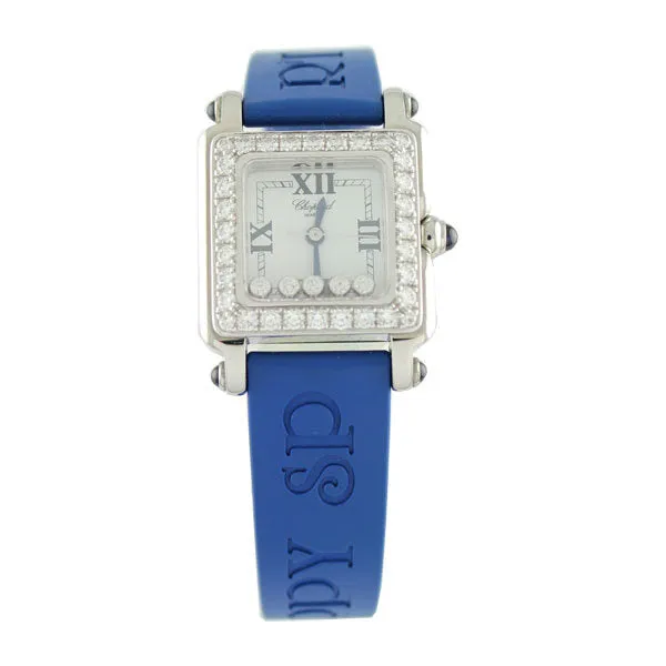 Chopard Happy Sport White Dial Diamond Blue Rubber Ladies Watch 278892-23