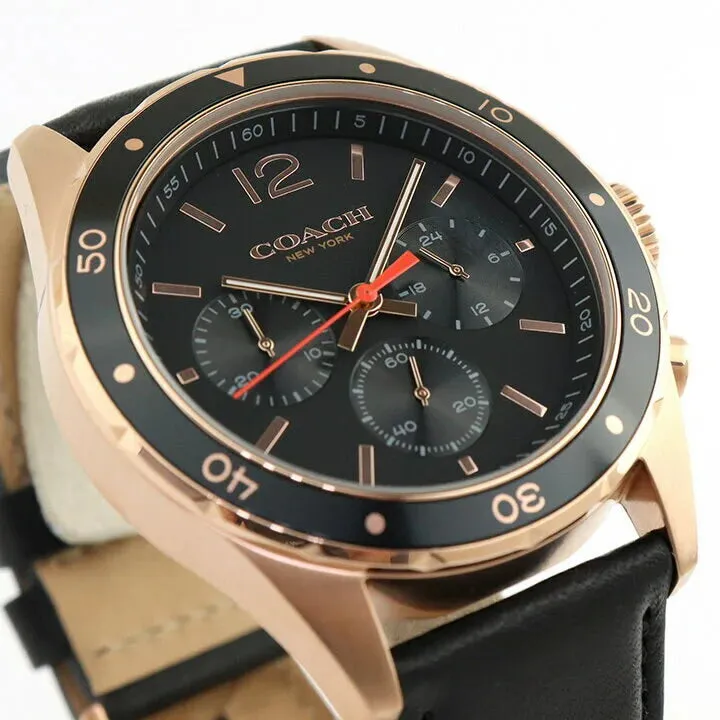 Coach Sullivan Chronograph Black Dial Black Leather Strap Watch For Men - 14602087