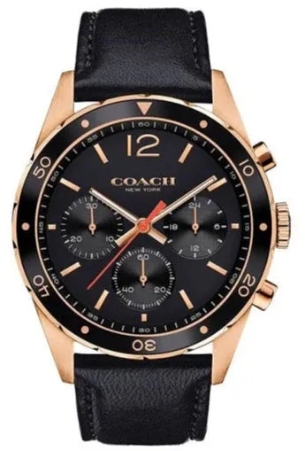 Coach Sullivan Chronograph Black Dial Black Leather Strap Watch For Men - 14602087