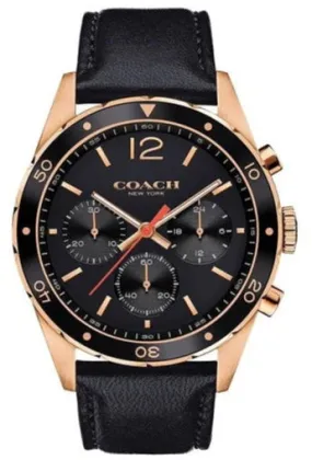 Coach Sullivan Chronograph Black Dial Black Leather Strap Watch For Men - 14602087