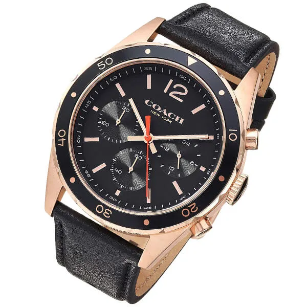 Coach Sullivan Chronograph Black Dial Black Leather Strap Watch For Men - 14602087