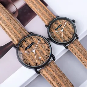 Couple Handmade Cork Strap Bamboo Women Watch