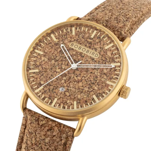 Couple Handmade Cork Strap Bamboo Women Watch