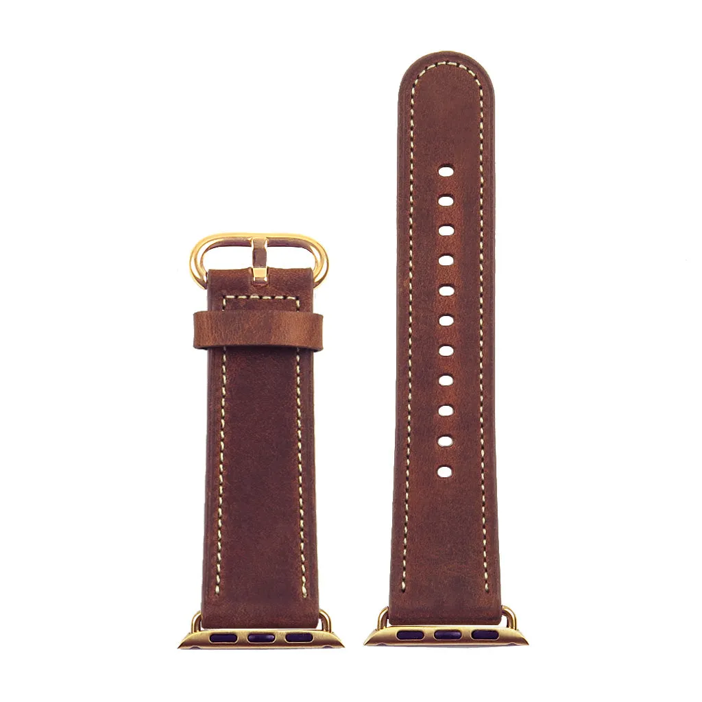 DASSARI Distressed Leather Strap for Apple Watch w/ Rose Gold Buckle