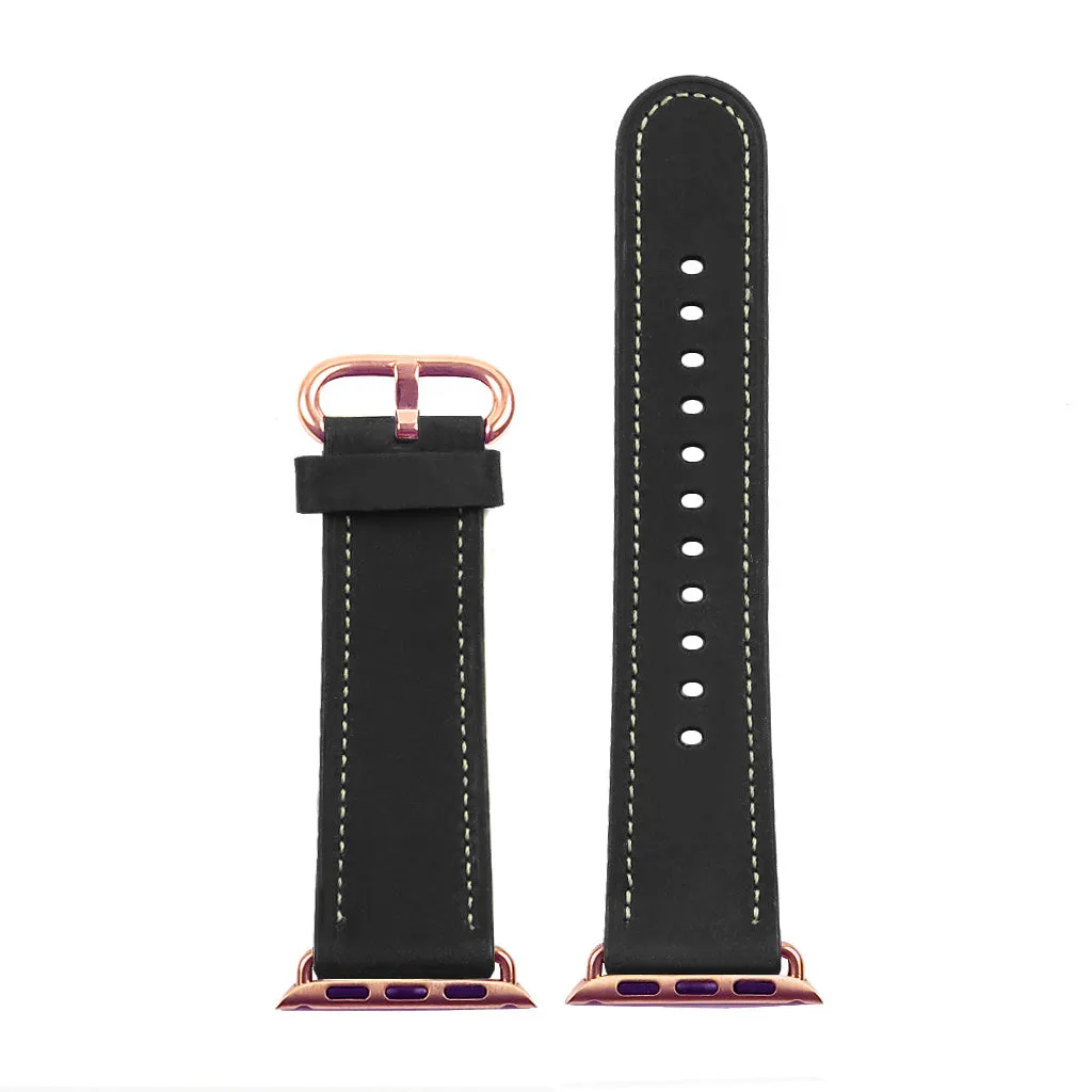 DASSARI Distressed Leather Strap for Apple Watch w/ Rose Gold Buckle