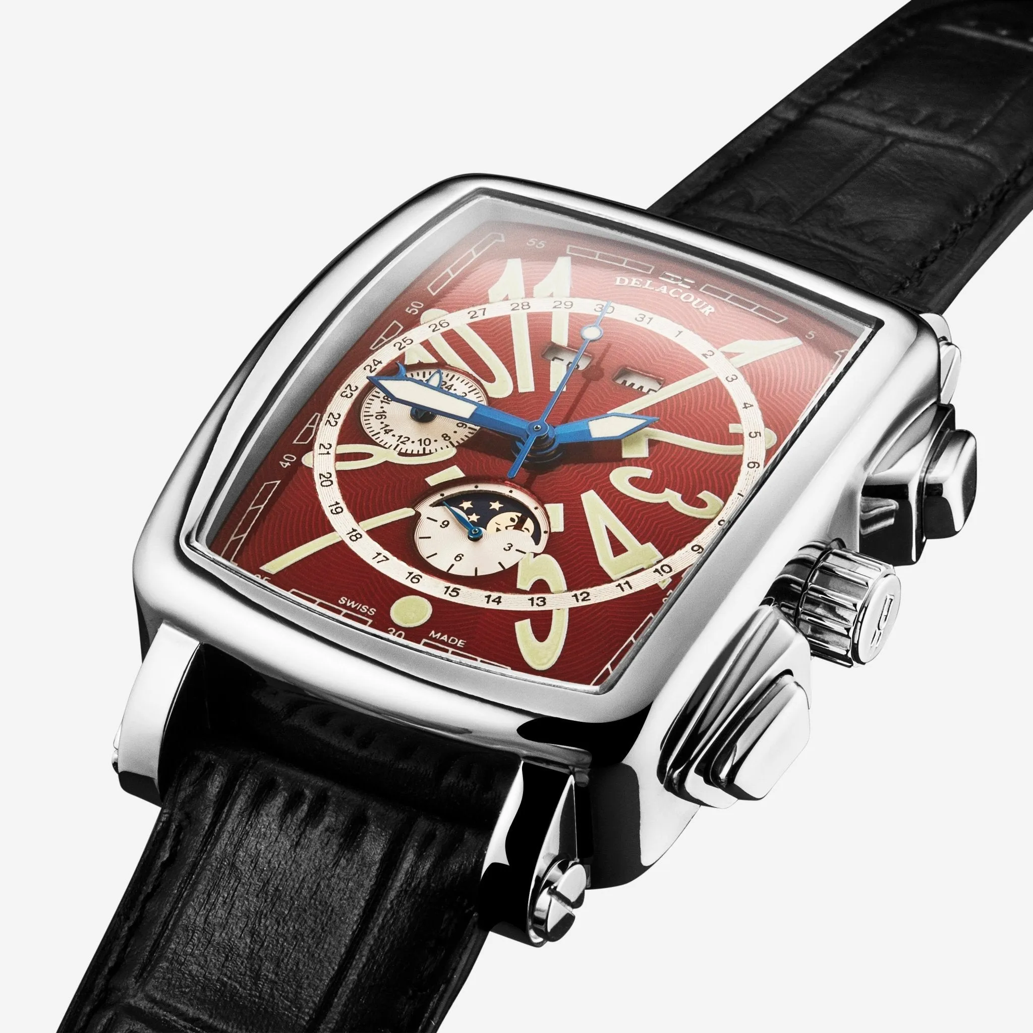DeLaCour 'Via Larga' Chronograph Stainless Steel Men's Automatic Watch WAST1026-RED