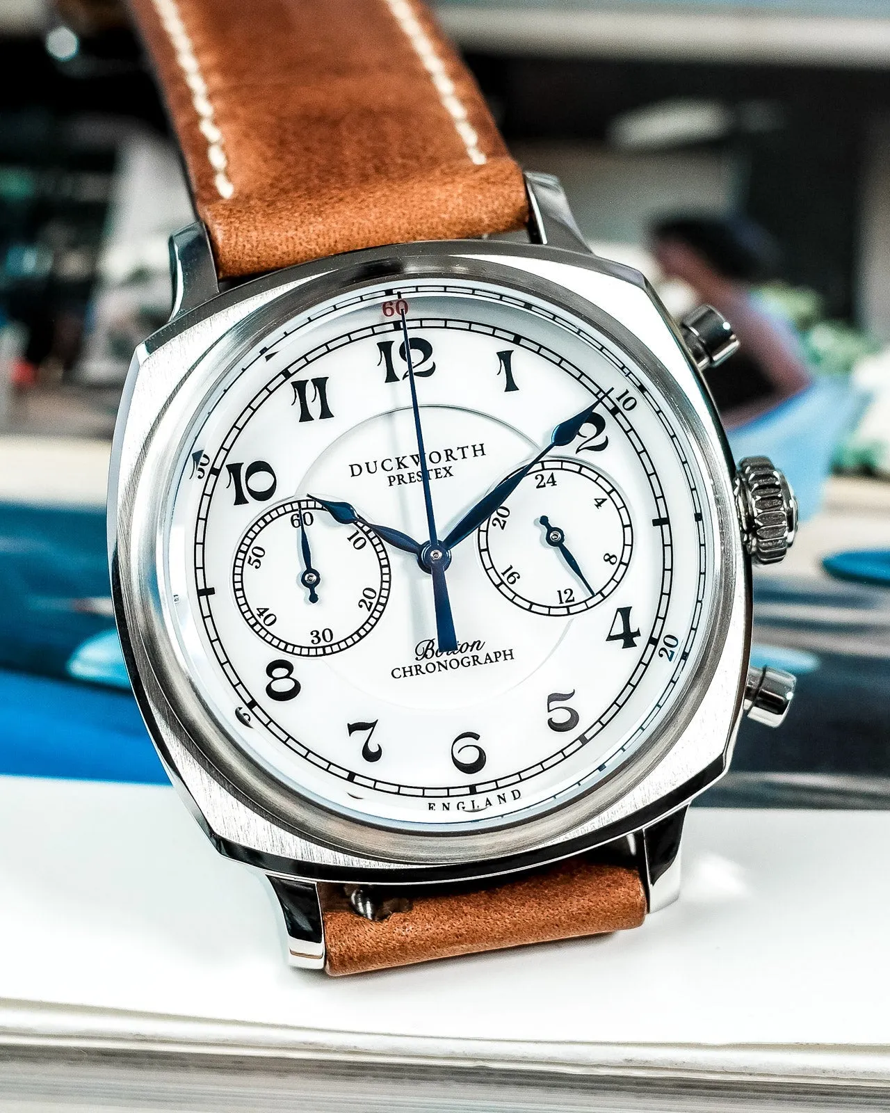 Duckworth Prestex Bolton Chronograph White Brown Leather