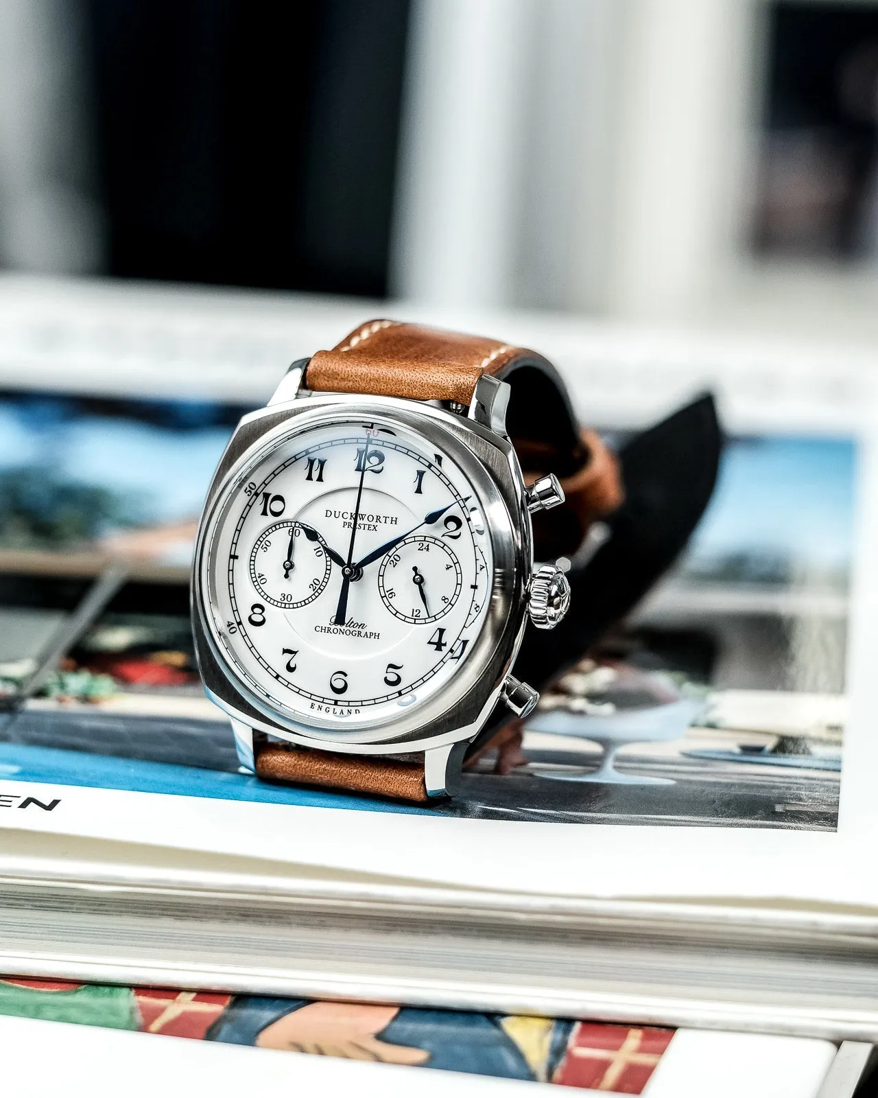 Duckworth Prestex Bolton Chronograph White Brown Leather