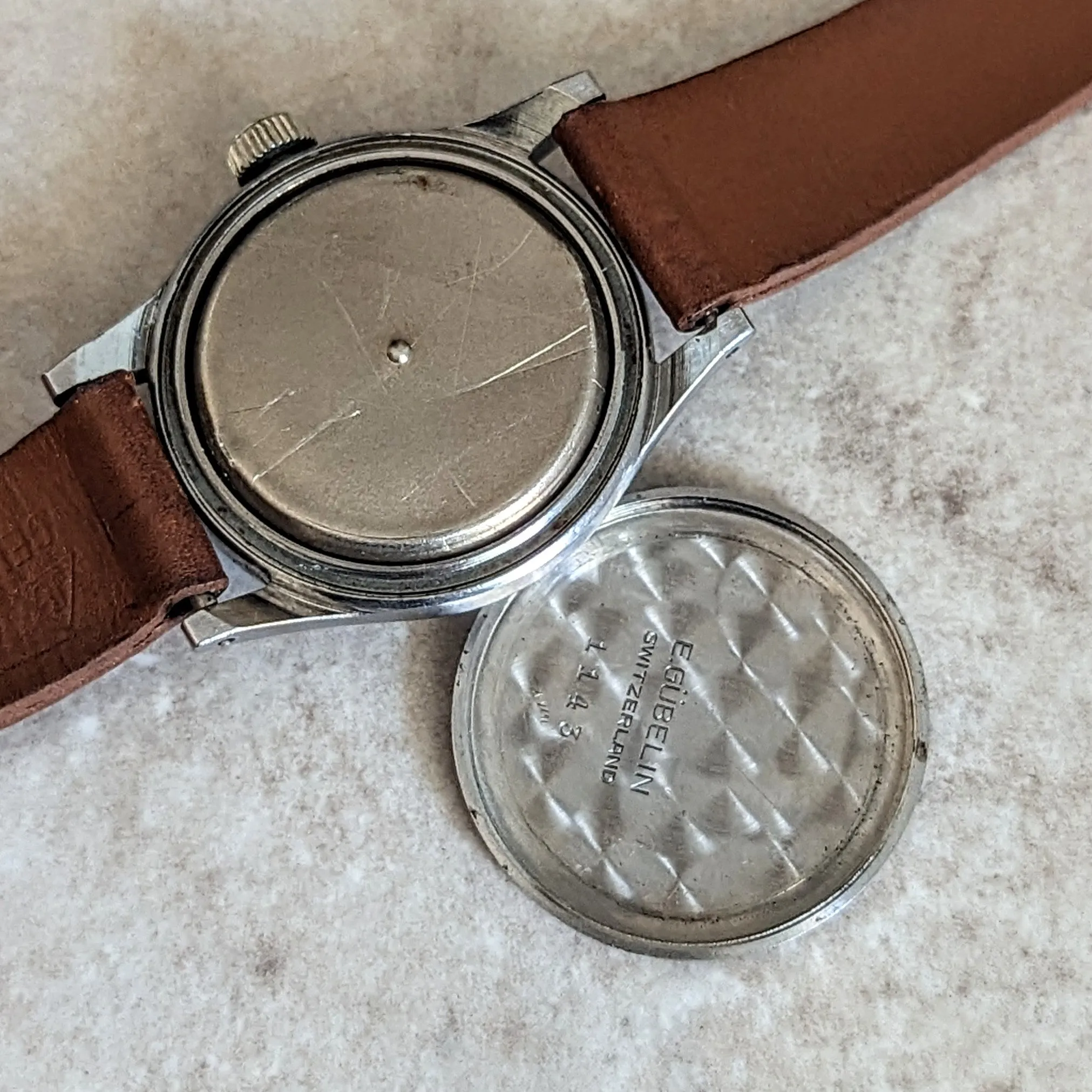 E. GUBELIN Military Style Wristwatch 17 Jewels AS 1187 Swiss Made Watch