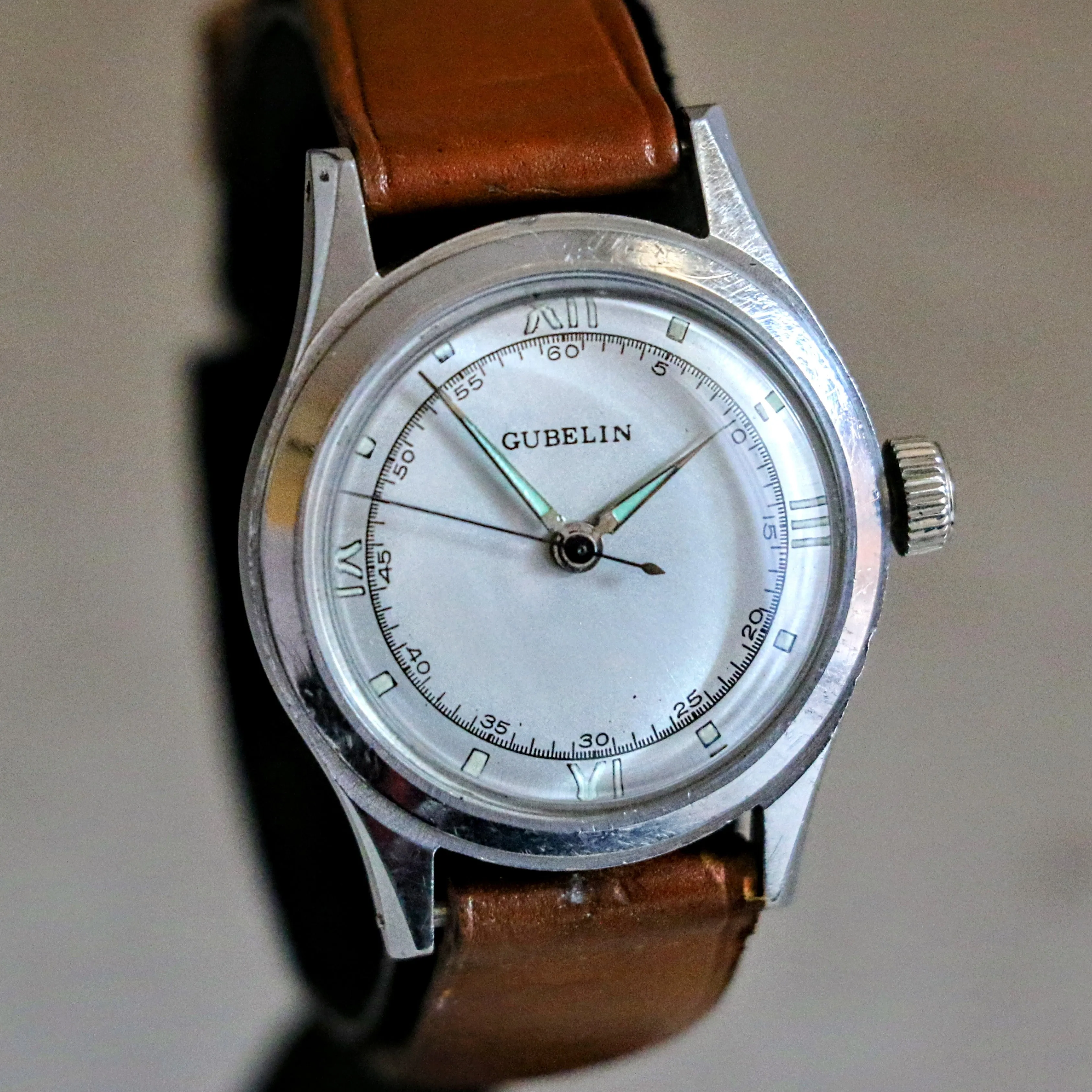 E. GUBELIN Military Style Wristwatch 17 Jewels AS 1187 Swiss Made Watch