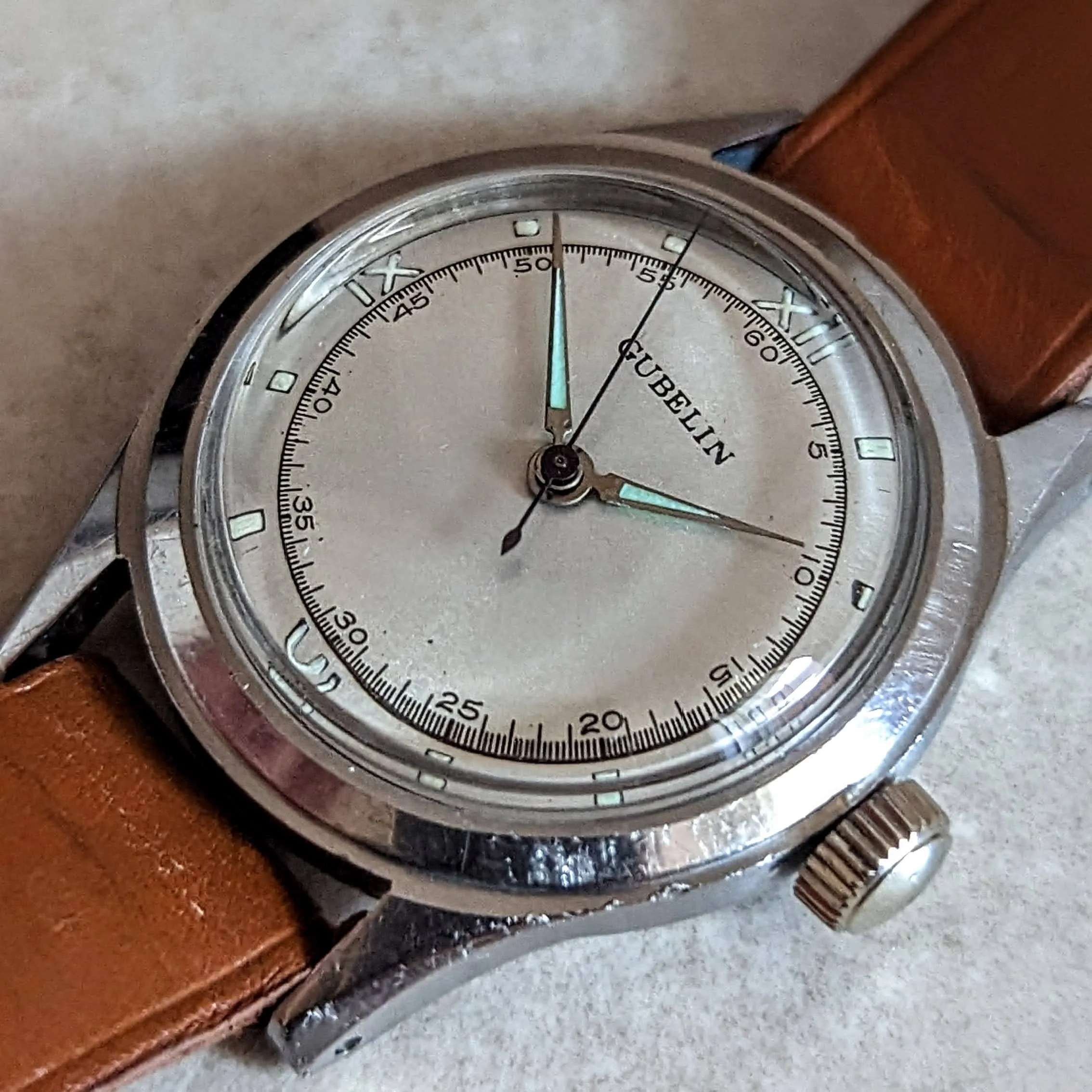 E. GUBELIN Military Style Wristwatch 17 Jewels AS 1187 Swiss Made Watch