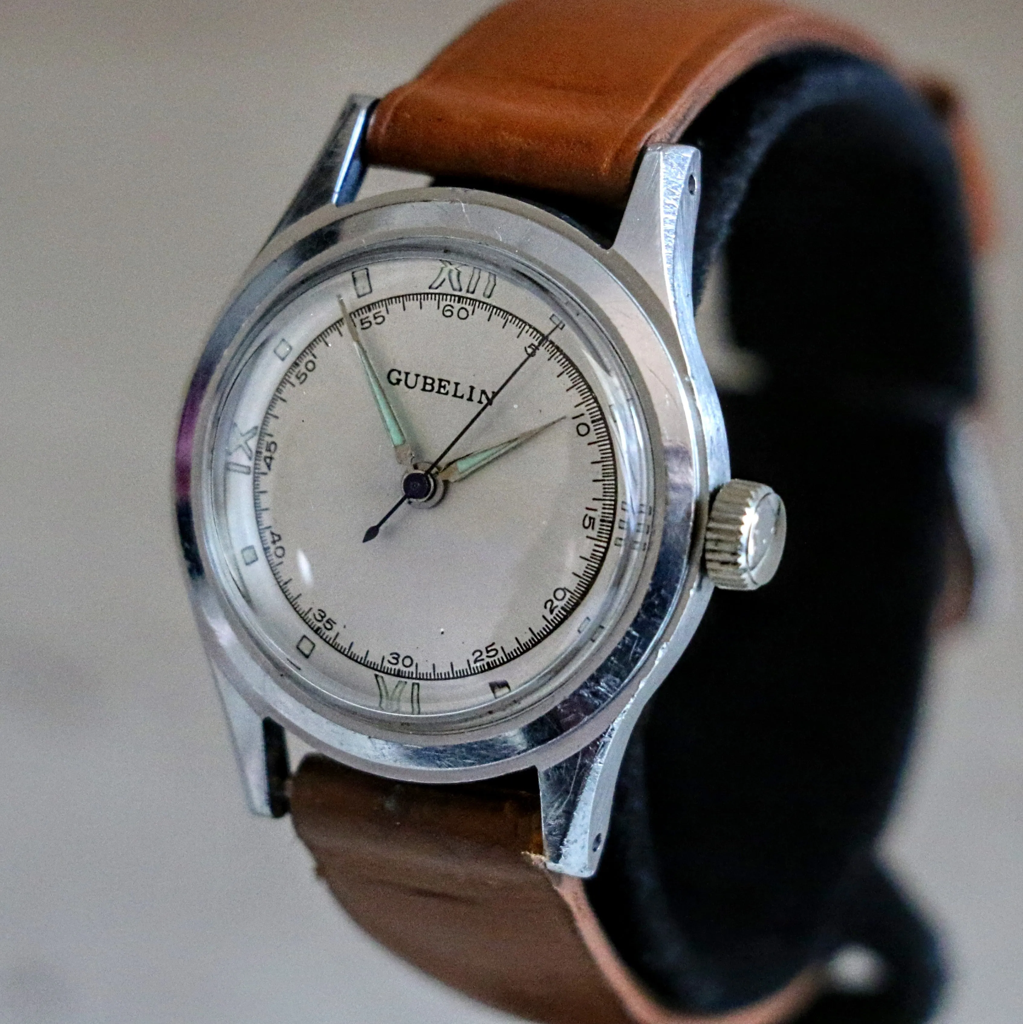 E. GUBELIN Military Style Wristwatch 17 Jewels AS 1187 Swiss Made Watch