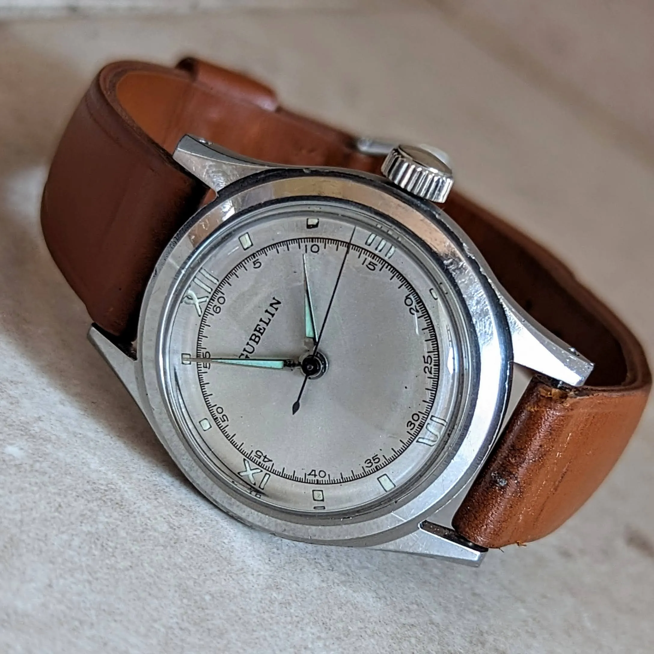 E. GUBELIN Military Style Wristwatch 17 Jewels AS 1187 Swiss Made Watch