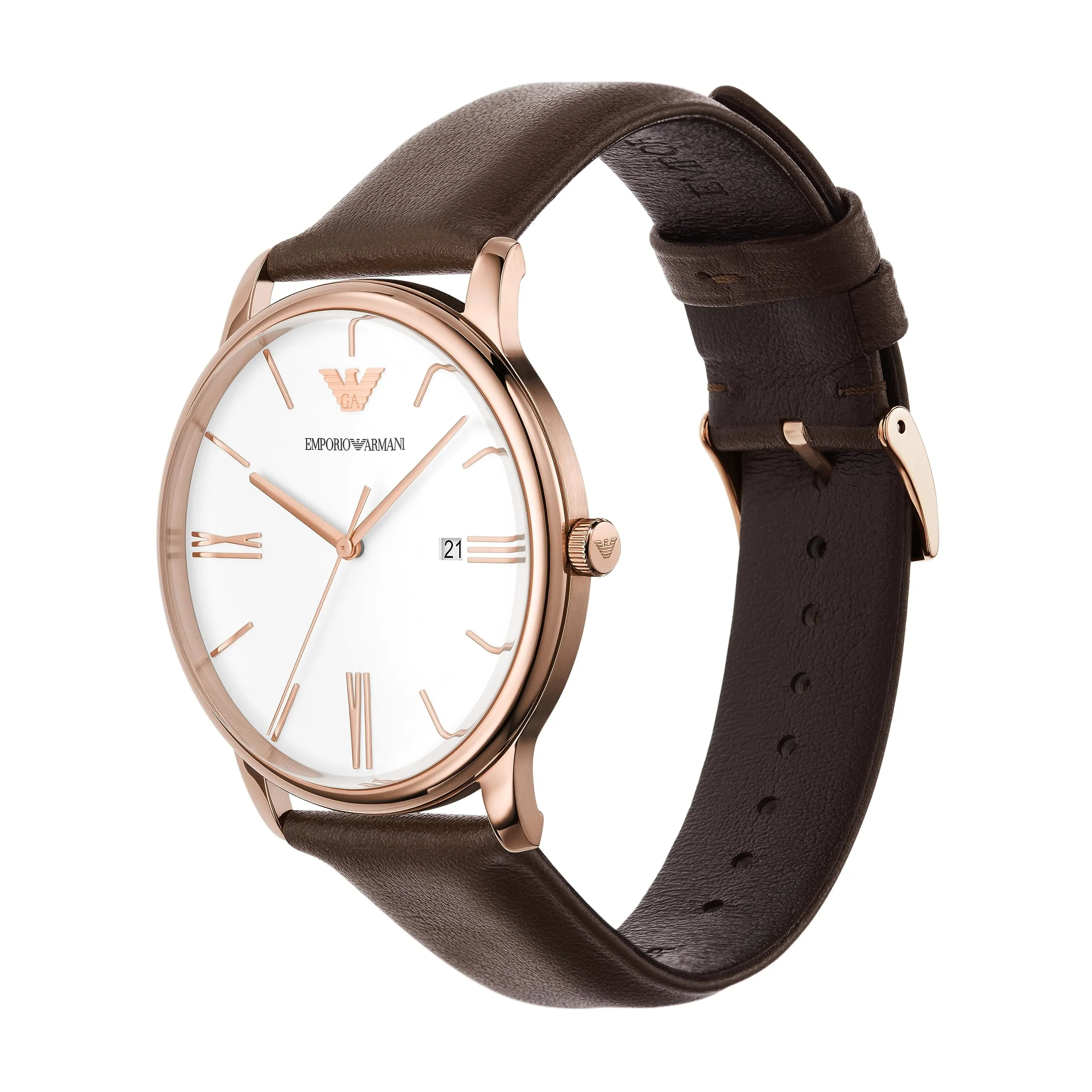 Emporio Armani Leather Analog White Dial Men Watch-Ar11572, Brown Band
