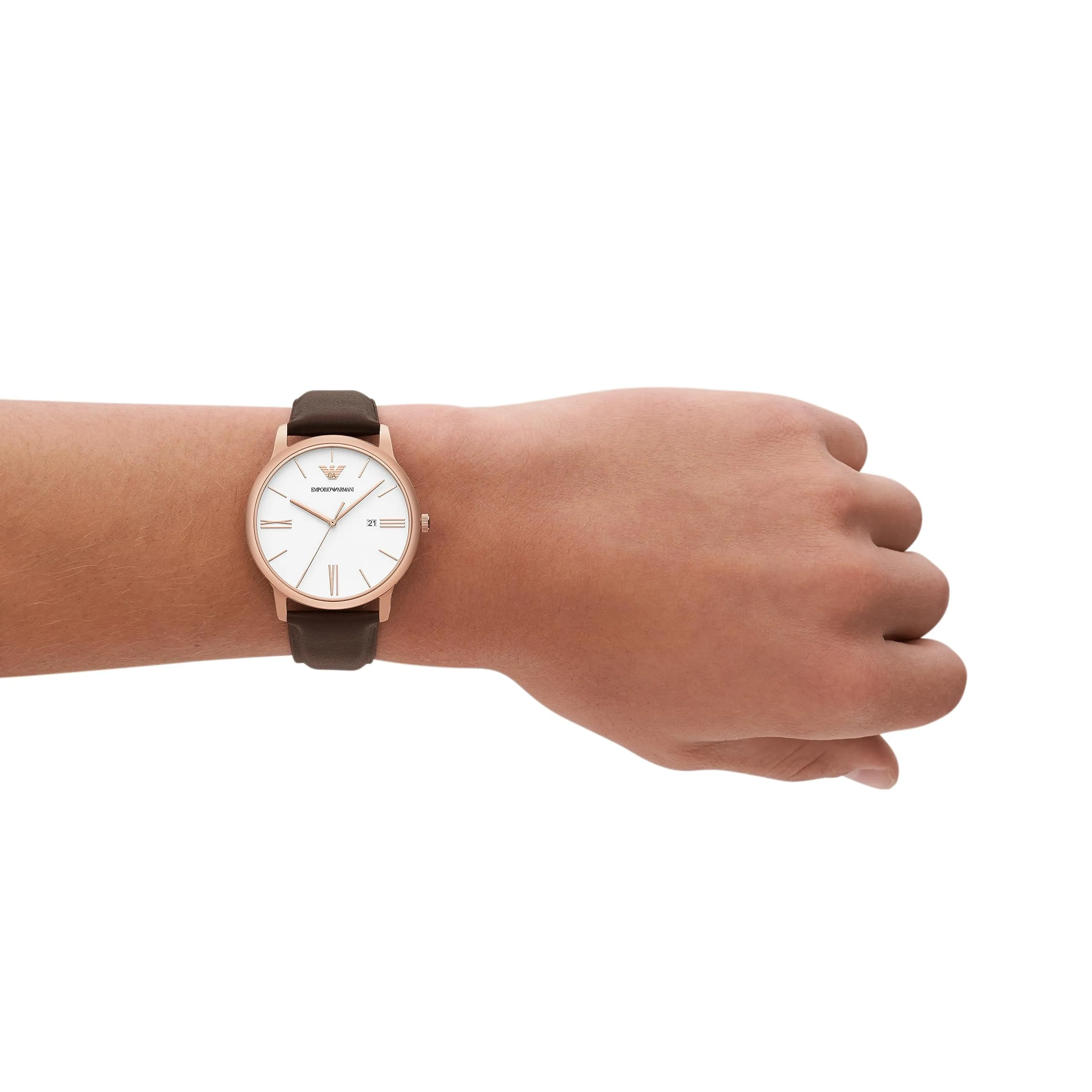 Emporio Armani Leather Analog White Dial Men Watch-Ar11572, Brown Band