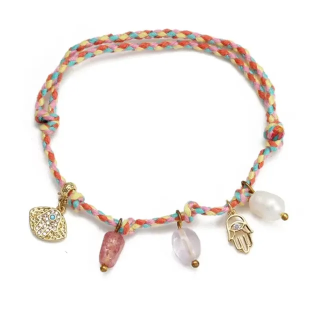 Evil Eye Handmade Colourful Braided Charm Tassel Bracelet