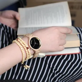 Exquisite Slant Logo Wooden Band Quartz Wristwatches for Women