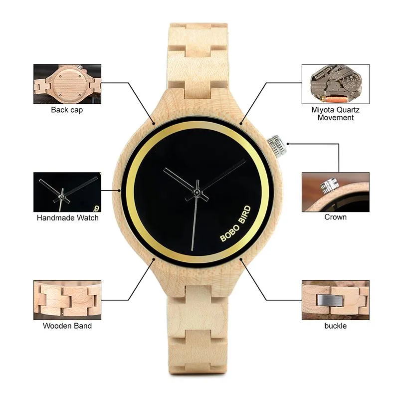 Exquisite Slant Logo Wooden Band Quartz Wristwatches for Women
