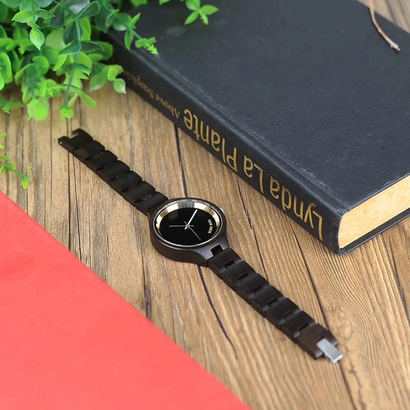 Exquisite Slant Logo Wooden Band Quartz Wristwatches for Women