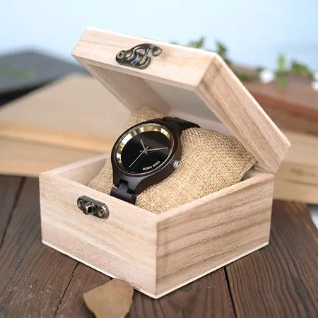 Exquisite Slant Logo Wooden Band Quartz Wristwatches for Women