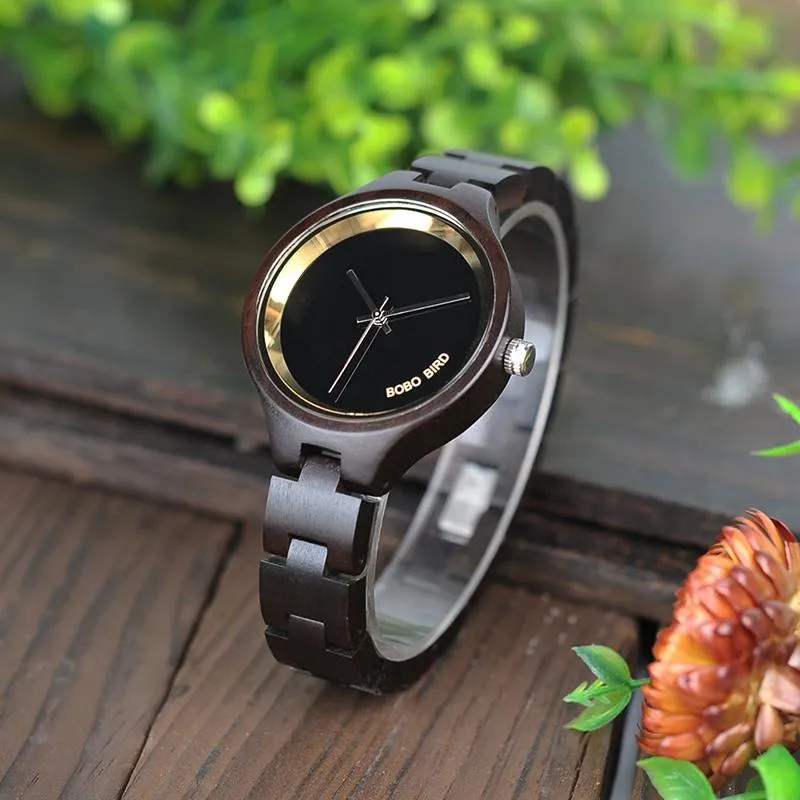 Exquisite Slant Logo Wooden Band Quartz Wristwatches for Women