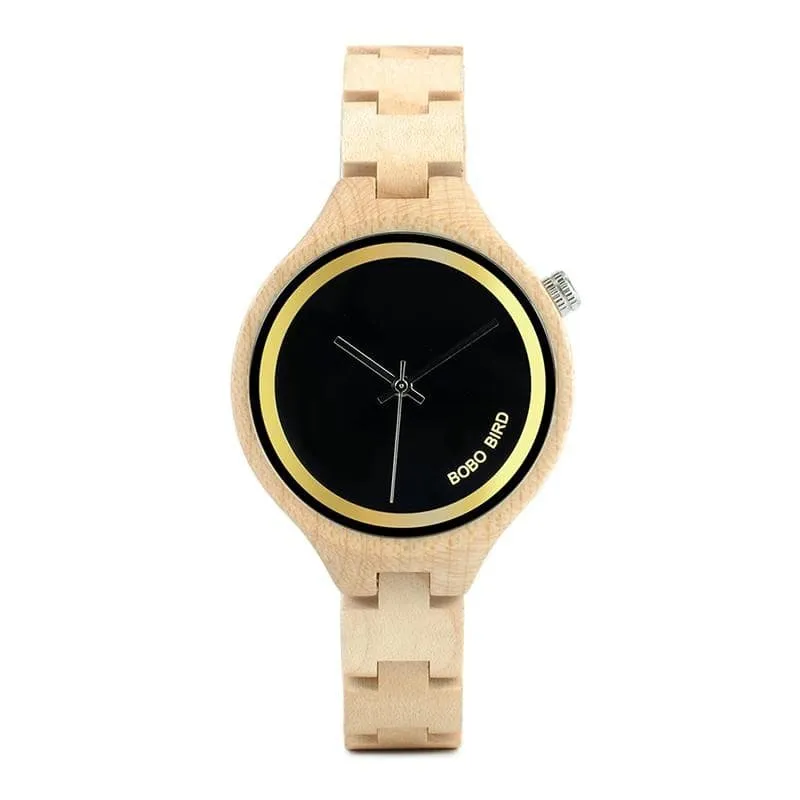 Exquisite Slant Logo Wooden Band Quartz Wristwatches for Women