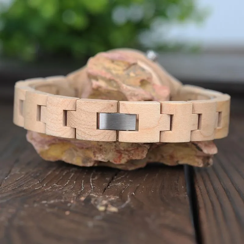 Exquisite Slant Logo Wooden Band Quartz Wristwatches for Women