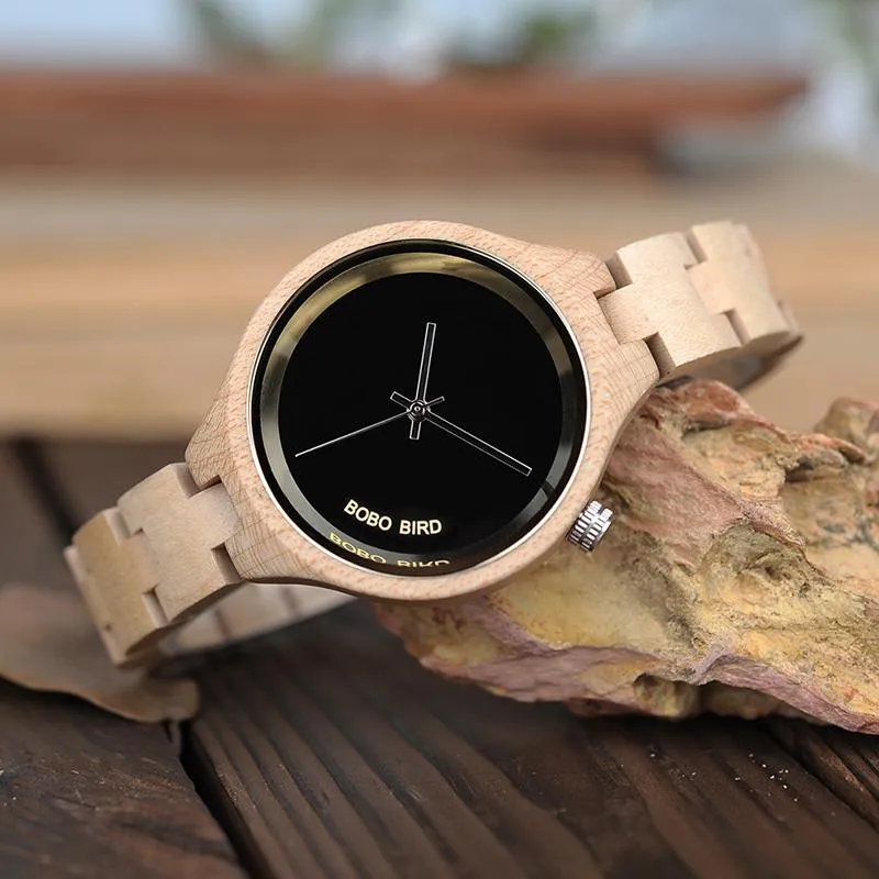 Exquisite Slant Logo Wooden Band Quartz Wristwatches for Women