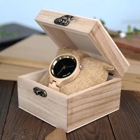 Exquisite Slant Logo Wooden Band Quartz Wristwatches for Women