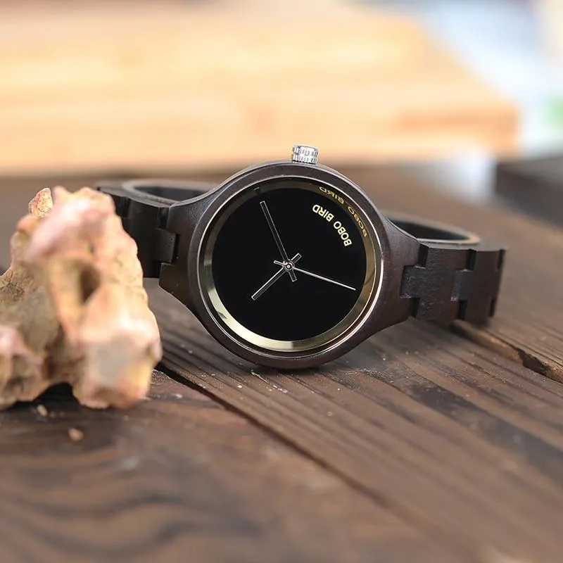 Exquisite Slant Logo Wooden Band Quartz Wristwatches for Women