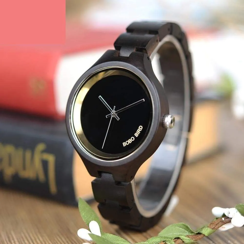Exquisite Slant Logo Wooden Band Quartz Wristwatches for Women
