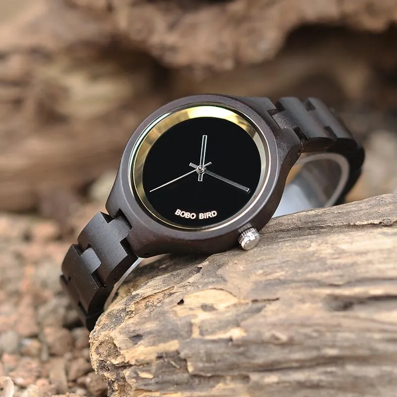 Exquisite Slant Logo Wooden Band Quartz Wristwatches for Women