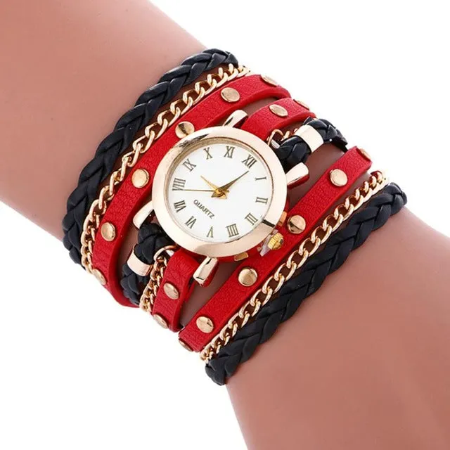 Fashion Bracelet Ladies Wrist Watches Women Pu Leather Wrap Weaving Around Quartz Watch Women's Roman Numerals Clock Relogio #LH