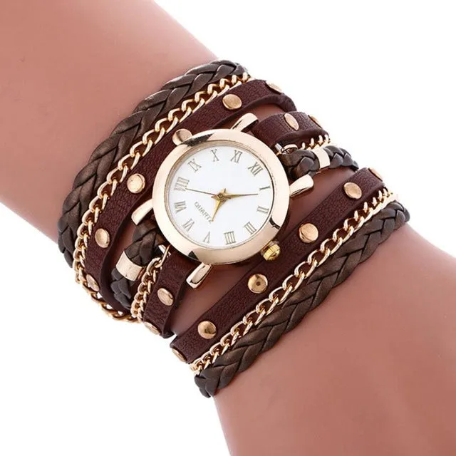 Fashion Bracelet Ladies Wrist Watches Women Pu Leather Wrap Weaving Around Quartz Watch Women's Roman Numerals Clock Relogio #LH