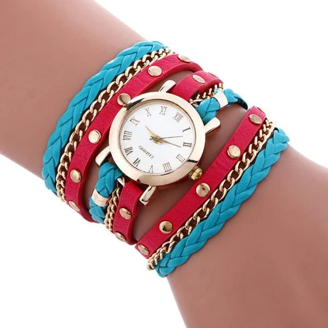 Fashion Bracelet Ladies Wrist Watches Women Pu Leather Wrap Weaving Around Quartz Watch Women's Roman Numerals Clock Relogio #LH