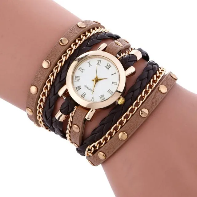 Fashion Bracelet Ladies Wrist Watches Women Pu Leather Wrap Weaving Around Quartz Watch Women's Roman Numerals Clock Relogio #LH