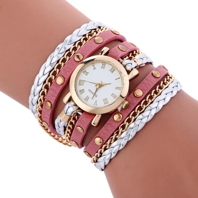 Fashion Bracelet Ladies Wrist Watches Women Pu Leather Wrap Weaving Around Quartz Watch Women's Roman Numerals Clock Relogio #LH
