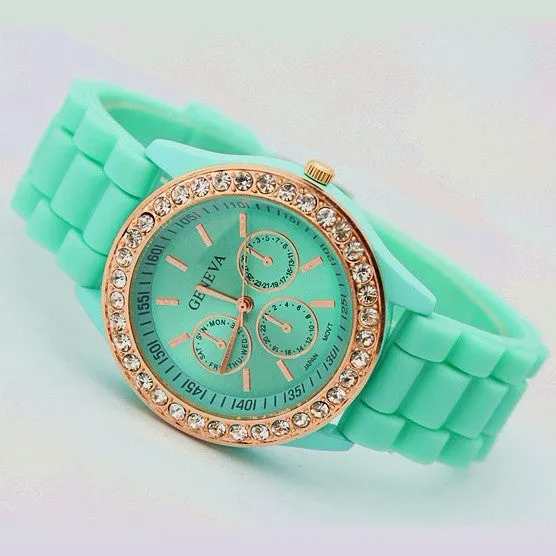 Fashion Crystal Jelly Strap Watch