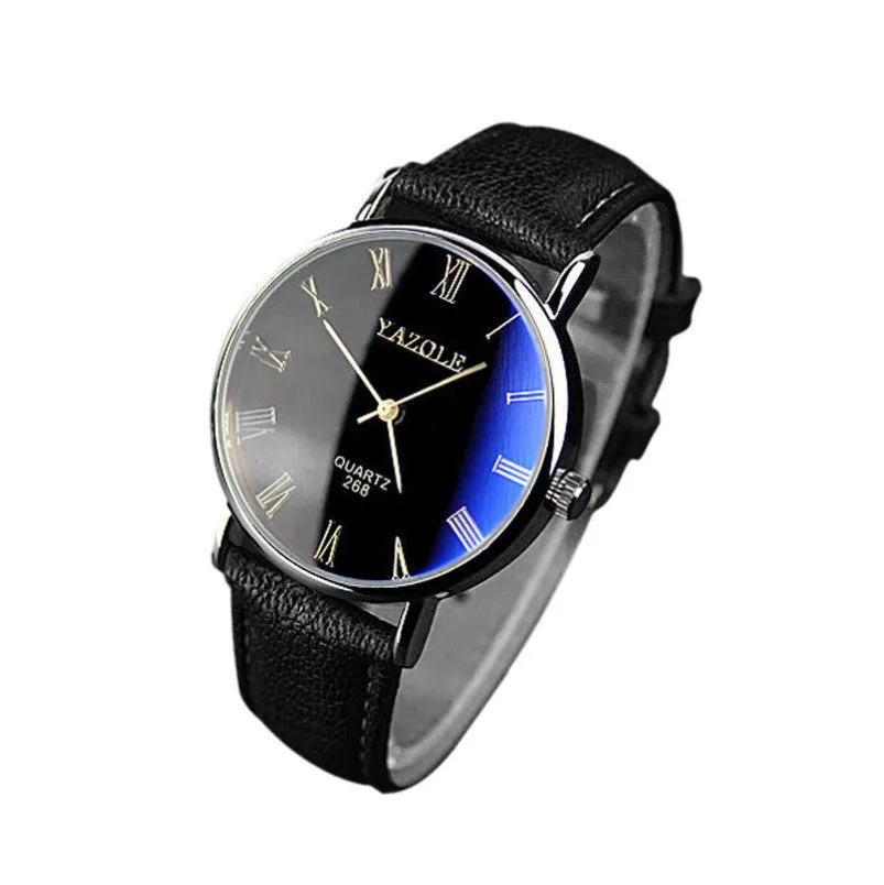 Fashion Faux Leather Men wristwatches Man relojes Hour Blue Ray Glass Quartz Watch Mens Watches Top Brand Luxury Casual Watches