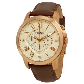 Fossil Grant Chronograph Eggshell Dial Brown Leather Men's Watch FS4991