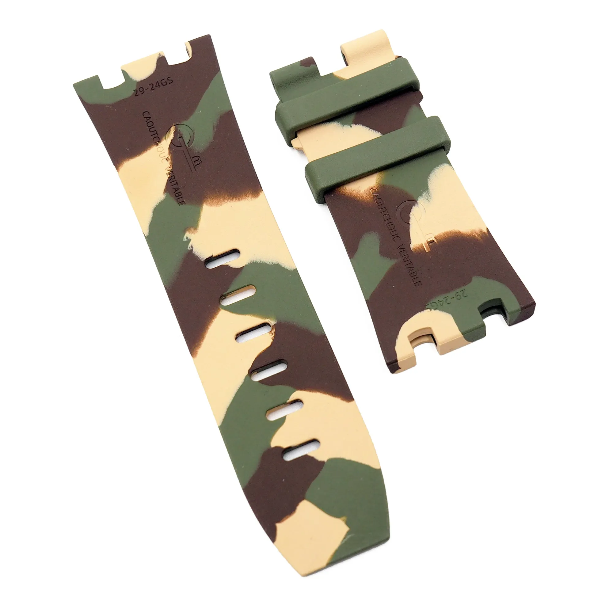 【GM】 28mm Rectangle Pattern Camo FKM Rubber Watch Strap For Audemars Piguet Royal Oak Offshore 42mm
