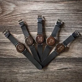 Groomsmen Watches Set of 5 Engraved Wood Watches with Leather Bands Brown