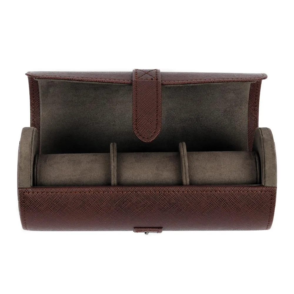 HQ 3 Slot Travel Watch Case Roll Brown