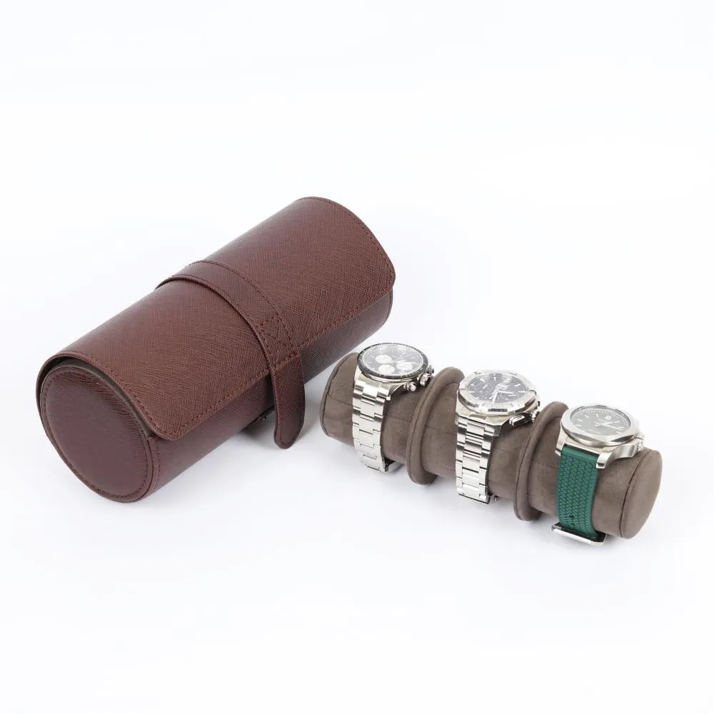 HQ 3 Slot Travel Watch Case Roll Brown