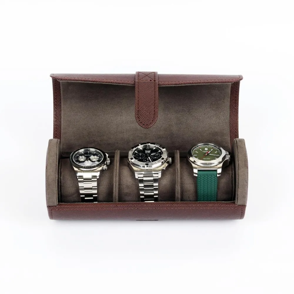 HQ 3 Slot Travel Watch Case Roll Brown