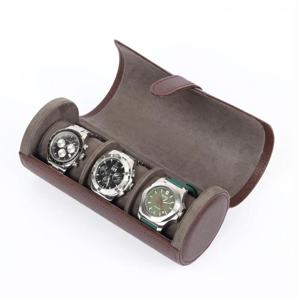 HQ 3 Slot Travel Watch Case Roll Brown