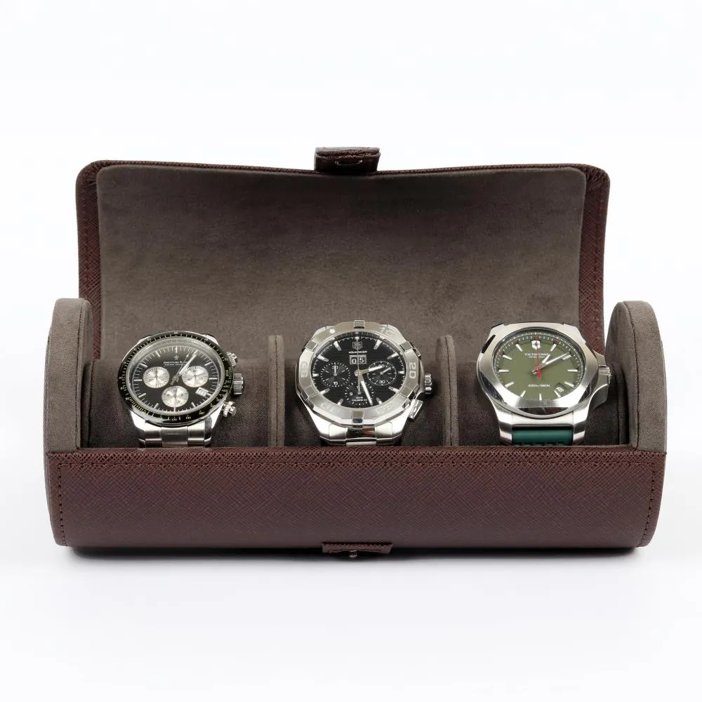 HQ 3 Slot Travel Watch Case Roll Brown