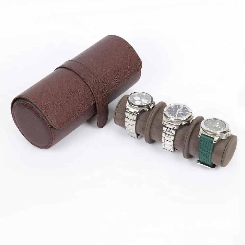 HQ 3 Slot Travel Watch Case Roll Brown